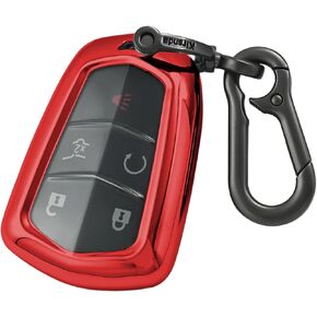 for Cadillac Key fob Cover case Keychain,Soft TPU Key case,Skin,5-6 Buttons Compatible with CT6 XT5 CTS XTS SRX ATS STS Remote Key Vehicle Accessories(Transparent Black)