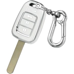 for Honda Key fob Cover case with Keychain,Soft TPU Protection Key Shell/Skin,4-Buttons Compatible with Accord Civic CR-V LX car Key Vehicle Accessories(Silver White)
