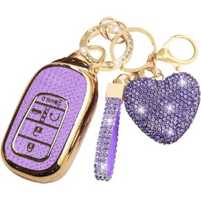 Key Fob Cover with Diamond Keychain, Car Key Shell for Women, Compatible with Honda 2023 2024 Accord Civic HRV CRV Pilot Smart Remote Key Protector (5 Buttons-Pink Heart)