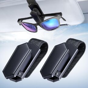 Veharvim Upgraded Sunglasses Holder for Car Visor Clip 2 Pack, Easy One-Handed Operation Car Accessories Interior, Universal Fit Silicone Padded Visor Sunglass Holder Car, Unmatched Durability