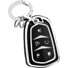 OFFCURVE for Cadillac Key Fob Cover with Keychain, Soft TPU Key Case Shell for Cadillac Escalade 2015-2019 CTS XTS ATS STS XT4 XT5 CT6 SRX Smart Key Holder Car Accessories, Pink/Pattern Random