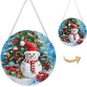 Eiflow DIY Christmas Diamond Art Painting Hanging Ornament, Double Sided Acrylic Diamonds Painting Pendant Board Kit for Adults, Box Package (Snowman)