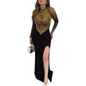 Zoctuo Party Club Night Outfits for Women Sexy Elegant Rhinestone Bodycon Dress Hot Drilling Evening Gowns