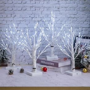 4pcs 36LED Lighted Birch Tree Home Decor - White Birch Tree with Lights Money Tree Wedding Centerpieces Artificial Branches Table (White)