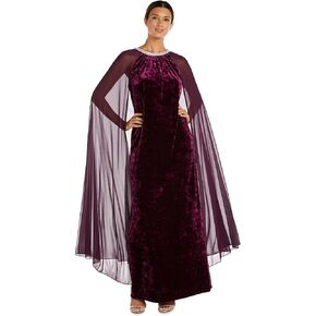 R&M Richards Womens Long Velvet Gown W/Chiffon Cape Gown