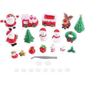 28pcs Christmas Miniature Ornament Kits Fairy Garden Miniatures Figurines Accessories for DIY Dollhouse Decoration, Resin Christmas Tree Snowman Santa for Micro Landscape Ornaments Xmas Party Decor