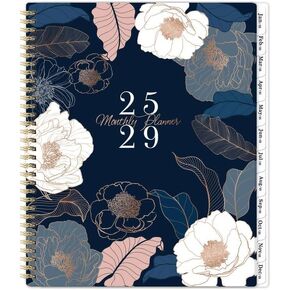 2025-2030 Monthly Planner - 5 Year Monthly Planner/Calendar 2025-2030, July 2025 - June 2030, 9" x 11", 60 Monthly Planner with Tabs, Double-Side Pocket, Holidays, Notes Pages, Elastic Closure - Engraved Floral