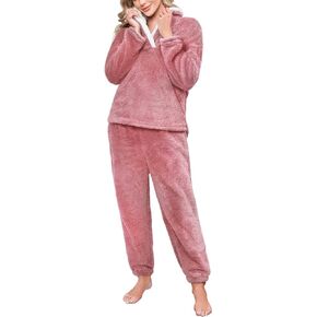 Yusongirl Fleece Womens Pajamas Set Fuzzy Pajamas Winter Pyjama Warm Loungewear Pjs Fluffy Pj Set Long Sleeve Sleepwear