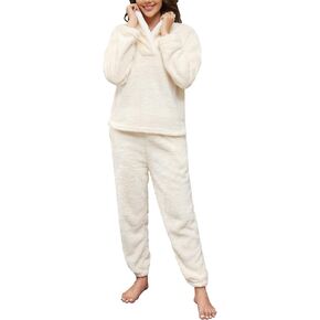 Yusongirl Fleece Womens Pajamas Set Fuzzy Pajamas Winter Pyjama Warm Loungewear Pjs Fluffy Pj Set Long Sleeve Sleepwear