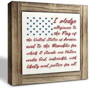 Patriotic Wood Plaque Sign, I Pledge Allegiance to the Flag of United States of America, Box Wood Plaques Desk Décor, American Flag Wooden Sign, 4th of July Wood Decoration, Independence Day Decor