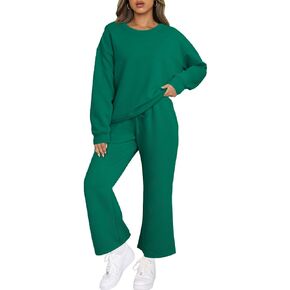 PAODIKUAI Women's 2 Piece Outfits Sweatsuit Casual Long Sleeve Textured Pullover Top and Wide Leg Pants Lounge Set
