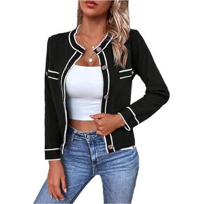 GORGLITTER Women's Color Block Button Up Cardigan Sweaters Vintage Lightweight Cropped Cardigan Elegant Knit Fall Tops