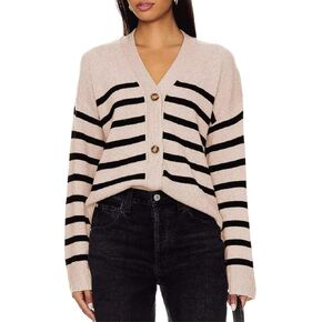 Dressmine Womens Fleece V Neck Button Down Striped Cardigan Sweaters Fall Clothes Open Front Knit Outerwear