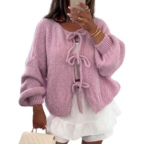 Wyeysyt المرأة التعادل الجبهة القوس سترة البلوزات المتضخم مكتنزة سترة متماسكة طويلة الأكمام مفتوحة الجبهة فضفاضة تريكو القوس القمم in Kuwait