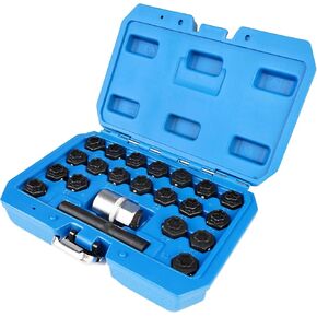 22PCS Wheel Locking Key Removal Tool Kit, Wheel Anti-Theft Lock Lug Nut Screw Remover Set with 1/2 Inch Driver Scoket Adaptor and Punch Compatible with BMW
