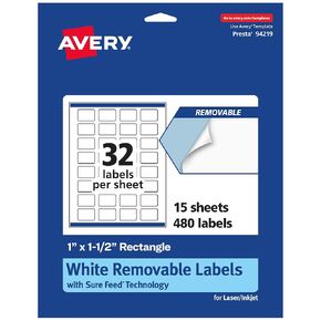Avery Matte White Removable Rectangle Labels with Sure Feed Technology, Print-to-The-Edge, 1" x 1.5", 800 Removable Labels, Laser/Inkjet Printable Labels