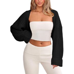 Chunky Knit Bolero Shrug Cardigan Sweater for Women Fall Open Front Long Arm Sleeve Cropped Cardigan Y2k Loose Sueter