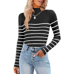 HOTOUCH Women Mock Neck Sweater Ribbed Knit Fitted Top Basic Casual Long Sleeve Shirt Fall Fashion Clothing 2024 Trendy