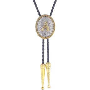 Western Initial Letter Bolo Tie for Men, Cowboy Rodeo ABCD to Z Leather Necklace, Cowgirl Western Accessory for Women