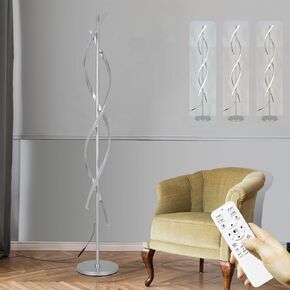 61" LED Floor Lamp for Living Room, 40W 3 Colors Stepless Dimmable and Color-Changing Bright Floor Standing Lamp,Unique Spiral Floor Tall Lamp for Bedroom Office with Remote (Black)