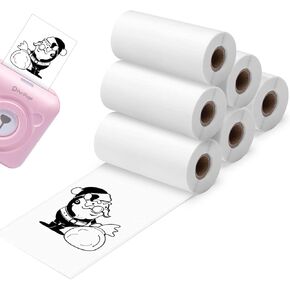 6 Roll Peripage Mini Printer Photo Paper, Thermal Label Paper 30 * 57mm Black on White Self-Adhesive Sticker, for PeriPage & PAPERANG P1/P2/P2S A6 Bluetooth Portable Pocket Mobile Printer