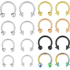 16G Surgical Steel Septum Rings, Nose Horseshoe Hoop Earring Eyebrow Tragus Lip Piercing Ring Balls & Spikes 6-12mm For Women Men