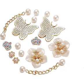 Shoe Charms Decoration Bling Gold Butterfly Pearls Flowers Shoes Charms, 13PCS Shoe Charms Accessories
