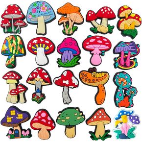 Felvjiaa 20pcs Mushroom Shoes Charms PVC Shoe Jewelry Decoration,Clog Accessories Pins for Boys Girls Party Favors Birthday Gifts
