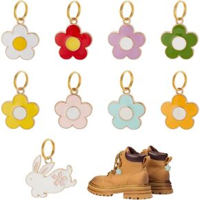 UNICRAFTALE 1 Set 2 Styles Flower Boot Charms 18Pcs Enamel Shoe Charms with 18Pcs Rings Rabbit Shoelace Charms 26-27mm Alloy Shoe Decoration Pendant for Women Sneaker Boots Sandal Casual Shoes