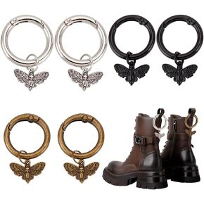 PH PandaHall 6pcs 3 Colors Butterfly Shoe Charms, 1.5~1.7'' Halloween Punk Shoe Charms Tibetan Style Alloy Pendants Shoelace Charms with Spring Gate Rings for Sneaker Boots Sandal Casual Shoes Decor