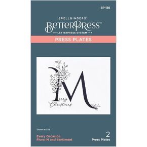 Spellbinders Every Occasion Floral M and Sentiment Press Plate, Metal