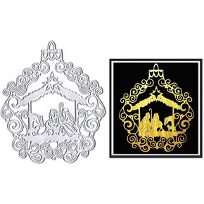 ABTOLS المعادن المسيحية المهد قطع يموت لصنع بطاقة، والدين يسوع عيد الميلاد الحدود يموت تخفيضات جرس النقش قالب قالب لبطاقة سكرابوكينغ DIY الحرفية ألبوم ورقة بطاقة ديكور