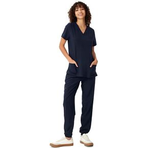 Scrubs for Women, V-Neck Scrubs Top & Cargo Pants, Scrubs Set with 10 Pockets, Yoga Waistband, 4 Way Stretch