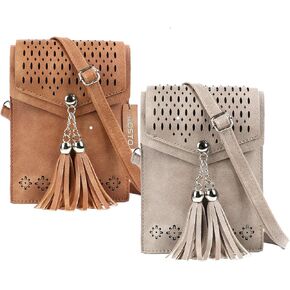 seOSTO 2 packs Womens Small Crossbody Bag, Tassel Cell Phone Purse Holder Wallet
