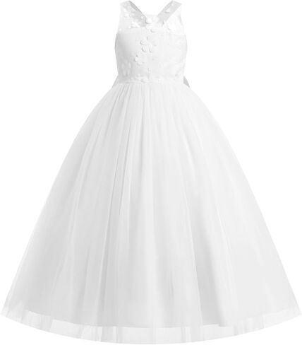 IDOPIP Embroidery Flower Girl Dress for Kids Wedding Pageant Formal Party Dresses Communion Bowknot Backless Maxi Tulle Gowns in Saudi Arabia