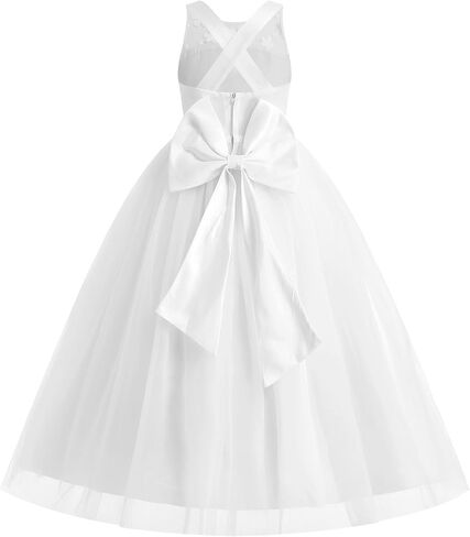 IDOPIP Embroidery Flower Girl Dress for Kids Wedding Pageant Formal Party Dresses Communion Bowknot Backless Maxi Tulle Gowns in Saudi Arabia