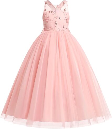 IDOPIP Embroidery Flower Girl Dress for Kids Wedding Pageant Formal Party Dresses Communion Bowknot Backless Maxi Tulle Gowns in Saudi Arabia