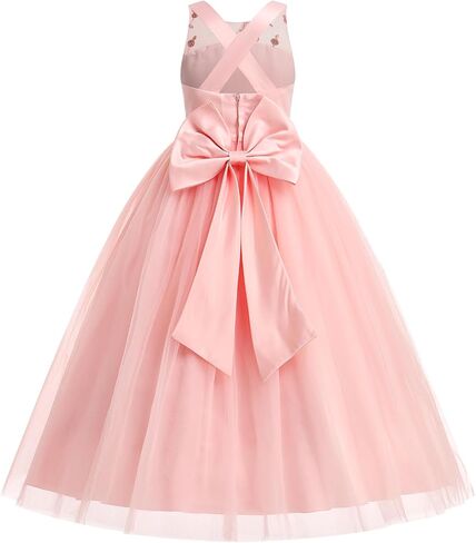 IDOPIP Embroidery Flower Girl Dress for Kids Wedding Pageant Formal Party Dresses Communion Bowknot Backless Maxi Tulle Gowns in Saudi Arabia