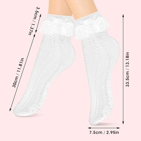 Women Lace Ankle Socks, Lace Ruffle Frilly Ankle Socks Calf Socks for Women, White Soft Cotton Socks in Kuwait
