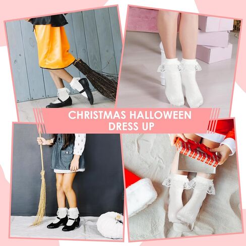 Women Lace Ankle Socks, Lace Ruffle Frilly Ankle Socks Calf Socks for Women, White Soft Cotton Socks in Kuwait