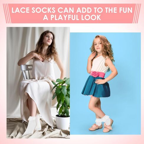 Women Lace Ankle Socks, Lace Ruffle Frilly Ankle Socks Calf Socks for Women, White Soft Cotton Socks in Kuwait