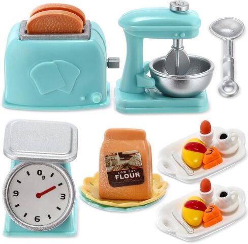 15 Pcs Miniature Dollhouse Accessories 1: 12 Scale Mini Stuff for Dollhouse Kitchen Stand Mixer Kitchen Scale Bread Maker Toast Breakfast Set for Doll Kitchen Scene in Saudi Arabia