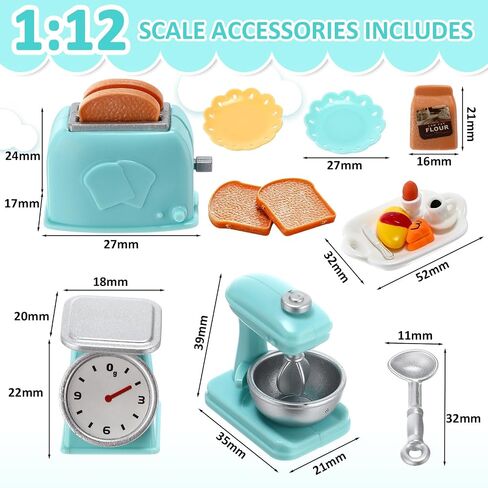 15 Pcs Miniature Dollhouse Accessories 1: 12 Scale Mini Stuff for Dollhouse Kitchen Stand Mixer Kitchen Scale Bread Maker Toast Breakfast Set for Doll Kitchen Scene in Saudi Arabia