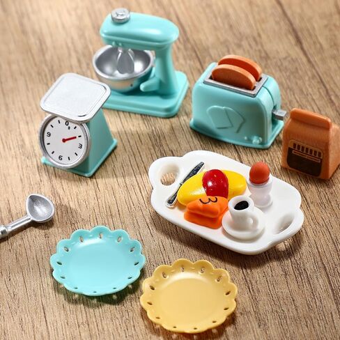 15 Pcs Miniature Dollhouse Accessories 1: 12 Scale Mini Stuff for Dollhouse Kitchen Stand Mixer Kitchen Scale Bread Maker Toast Breakfast Set for Doll Kitchen Scene in Saudi Arabia