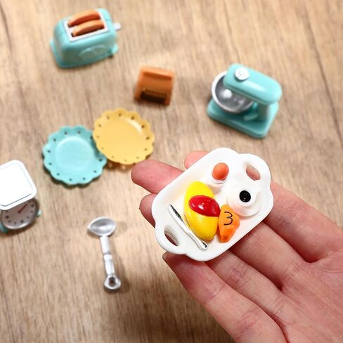 15 Pcs Miniature Dollhouse Accessories 1: 12 Scale Mini Stuff for Dollhouse Kitchen Stand Mixer Kitchen Scale Bread Maker Toast Breakfast Set for Doll Kitchen Scene in Saudi Arabia