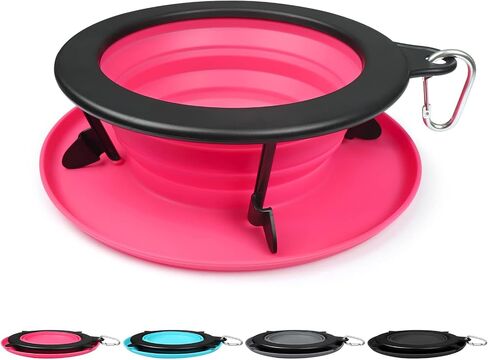 WINSEE Collapsible Dog Bowls Water, Portable Travel Pet Food Feeding Cat Bowl, Foldable Expandable Cup Dish with No Spill Non-Skid Silicone Mat, Free Carabiner for Traveling, Hiking, Camping in Saudi Arabia
