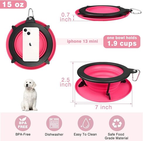 WINSEE Collapsible Dog Bowls Water, Portable Travel Pet Food Feeding Cat Bowl, Foldable Expandable Cup Dish with No Spill Non-Skid Silicone Mat, Free Carabiner for Traveling, Hiking, Camping in Saudi Arabia