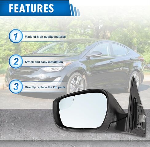 Left Driver Side Mirror Assembly Fits 2014 2015 2016 Hyundai Elantra with Power Glass Heated Blind Spot Glass Turn Signal and Manual Folding Match to Black (6Pins) in Saudi Arabia