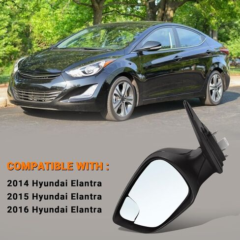 Left Driver Side Mirror Assembly Fits 2014 2015 2016 Hyundai Elantra with Power Glass Heated Blind Spot Glass Turn Signal and Manual Folding Match to Black (6Pins) in Saudi Arabia