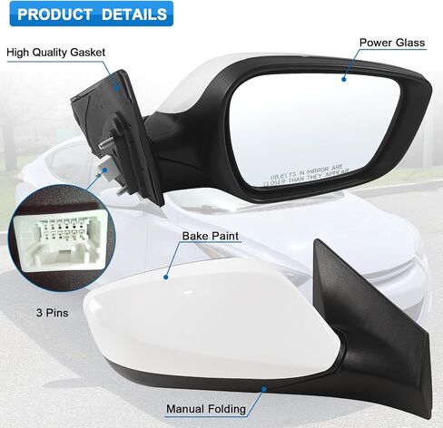 Left Driver Side Mirror Assembly Fits 2014 2015 2016 Hyundai Elantra with Power Glass Heated Blind Spot Glass Turn Signal and Manual Folding Match to Black (6Pins) in Saudi Arabia